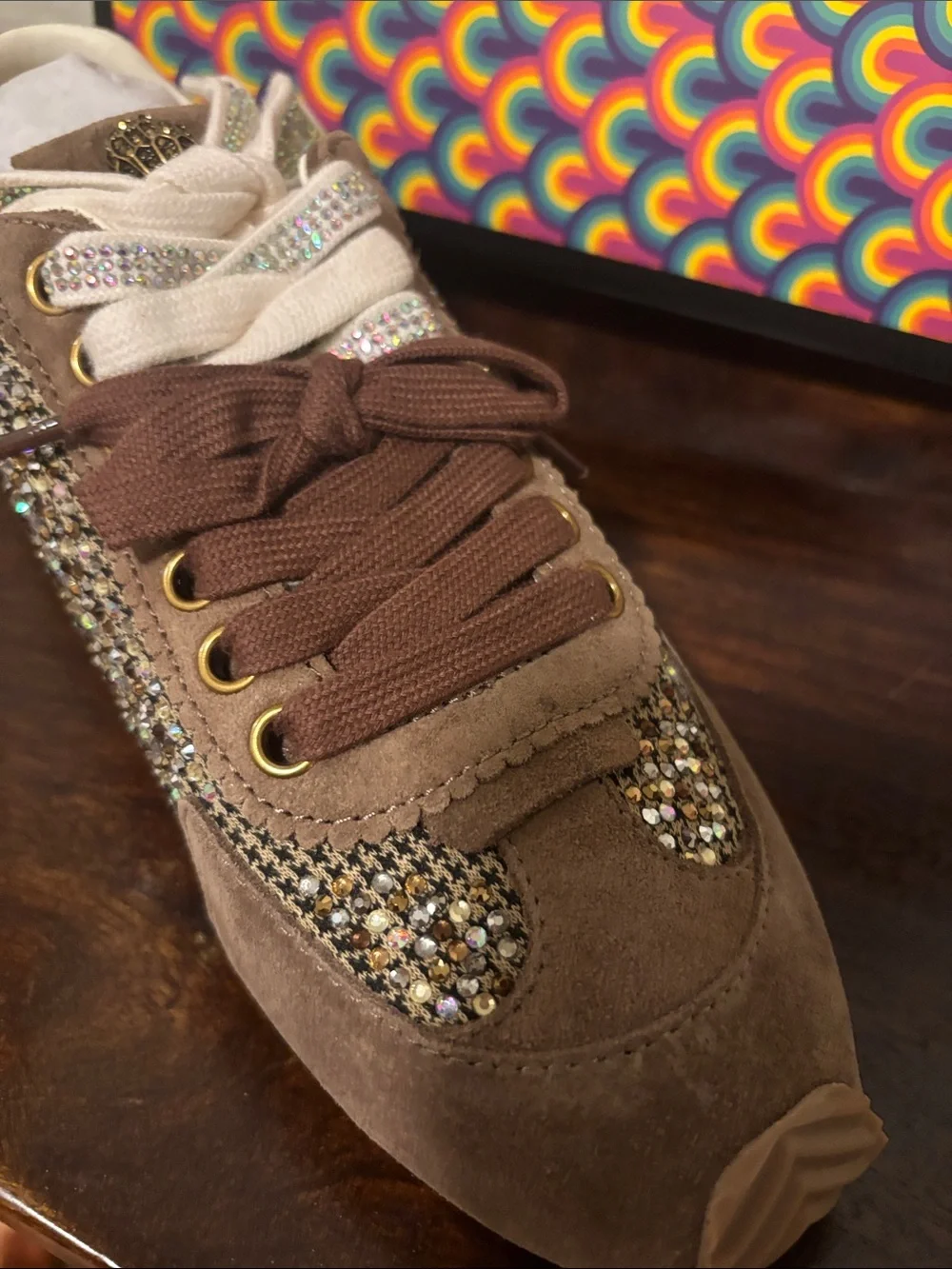 Kurt Geiger Men’s Brown Suede Sparkle Trainer